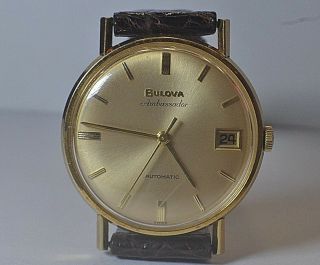 Vintage 18k Gold Bulova 1487927 Ambassador M6 Automatic Date 1960 