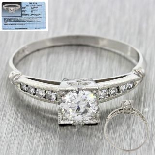 Antique Art Deco Platinum 0.  81ctw Old European E Vs1 Diamond Engagement Ring Egl