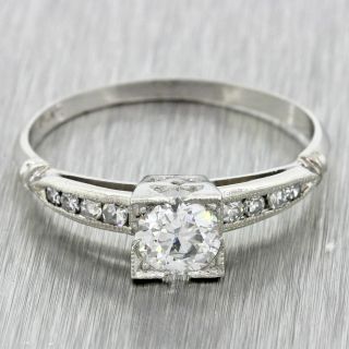 Antique Art Deco Platinum 0.  81ctw Old European E VS1 Diamond Engagement Ring EGL 3