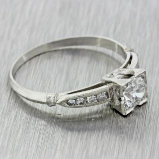 Antique Art Deco Platinum 0.  81ctw Old European E VS1 Diamond Engagement Ring EGL 4