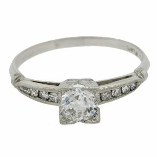 Antique Art Deco Platinum 0.  81ctw Old European E VS1 Diamond Engagement Ring EGL 8