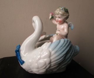 Antique Old Signed And Numbered Kpm Porcelain Bowl With Cherub Riding Swan