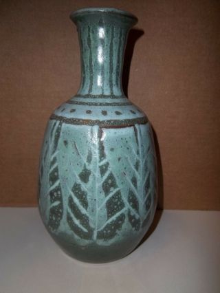 Robert Lee Morris (jewelry) Celadon Pottery 8 1/2 " Vase Signed Rlm