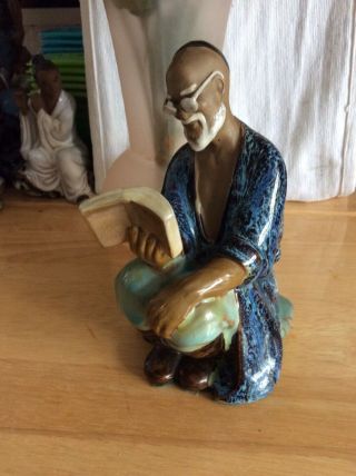 Vintage Chinese Shekwan Mudman Mud Man Figurine 15 Cm Scholar Reading A Book