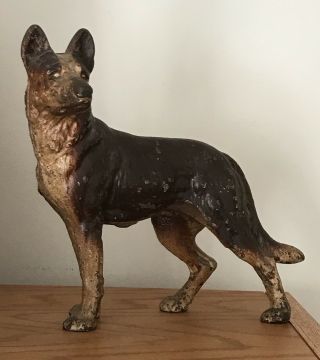 Antique Hubley Cast Metal Brown German Shepherd Doorstop