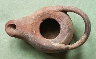 Ancient Roman Or Greek Pottery Oil Lamp,  Complete