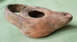 Ancient Roman or Greek Pottery Oil Lamp,  complete 3