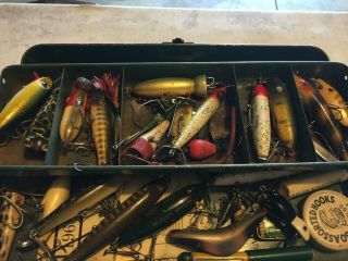 TACKLE BOX LOADED WITH VINTAGE LURES,  ETC 4