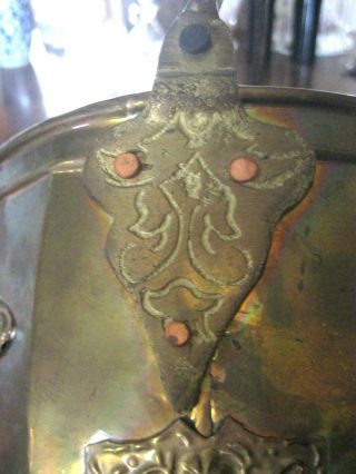 ARTS & CRAFT HAND RIVETED & HAMMERED DETAIL COPPER & BRASS FOOTED BUCKET/KETTLE 7