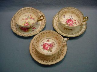 3 English Teacups & Saucers - Paragon,  Regency