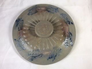Antique Stoneware Crock Lid Cover With Blue Leaves From A Somerset Crock