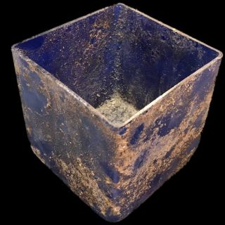 Very Rare Ancient Roman Cobalt Blue Square Glass Vessel 1st Century A.  D.