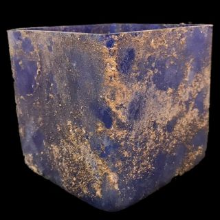 VERY RARE ANCIENT ROMAN COBALT BLUE SQUARE GLASS VESSEL 1st Century A.  D. 2