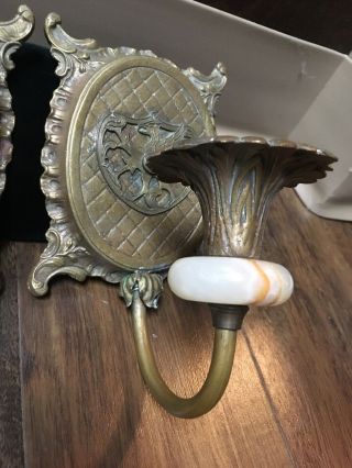 Rare Antique Art Nouveau Winged Griffin Brass Jugendstil Candle Sconce Marble (2)