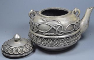Collectable Delicate Old Miao Silver Carve C0ins Toad Lid Wealthy Royal Tea Pot 6