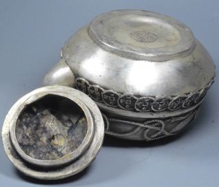 Collectable Delicate Old Miao Silver Carve C0ins Toad Lid Wealthy Royal Tea Pot 7
