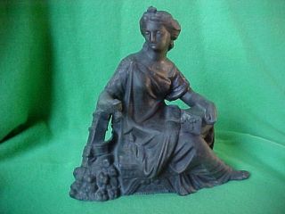 Lady Clock Topper Statue Antique Am.  Wrg.  Co.  Ny.  Lady With A Box On Her Lap.