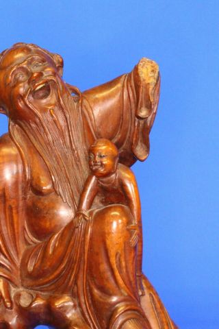 Vintage Chinese Root Wood Carving Elder With Child,  Hands Missing,  23cm [16823]
