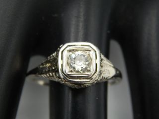 Art Deco.  40 Ct Filigree Old European Cut Diamond Engagement Ring 18k Wg J/vvs