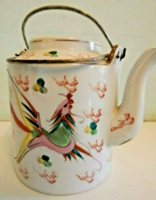 Antique Hand Painted Japanese Dragon And Phoenix Tea Pot