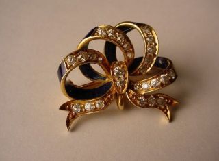 Vintage Tiffany & Co 14k Gold Diamond Ribbon Pin Brooch