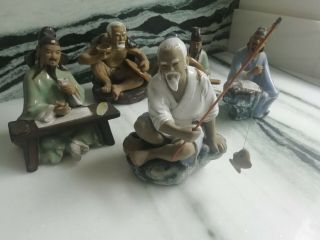 5 Vintage Chinese Shiwan Pottery Figure Of A Schola
