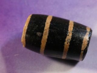 Ancient Etched Agate Chung 4 Stripe Black Gold Pyu Tube Bead 12.  9 By 8.  2 Mm