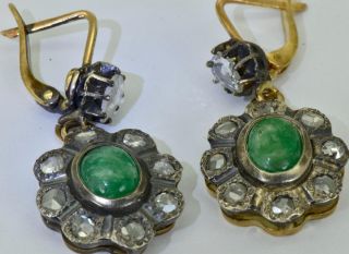 Antique Victorian 18k gold,  1.  3ct Diamonds&3ct Emeralds earrings set c1880 ' s 2