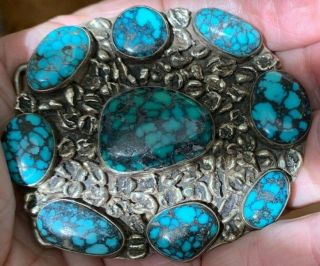 Vintage Navajo Silver & Turquoise Belt Buckle Exceptional Stones.