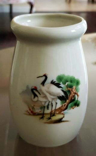 Antique - Old Vintage Chinese Porcelain Yogurt Bottle With Cranes