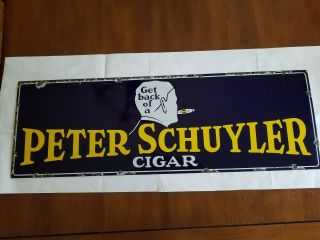 Vintage Peter Schuyler Cigar Porcelain Sign, .