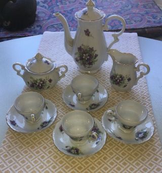 Vintage Antique Saji Fancy China Tea,  Coffee Pot,  Creamer,  Sugar Bowl Set 5/822