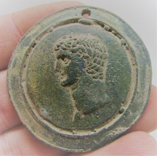 Scarce Ancient Roman Bronze Pendant With Face Of Emperor Needs Research