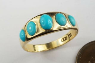 Lovely Antique Victorian English 18k Gold Turquoise Gypsy Ring C1890