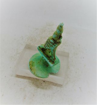 CIRCA 664 - 332BC ANCIENT EGYPTIAN GLAZED FAIENCE HORUS STAMP SEAL WITH HEIROGLYP 2