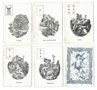 Ca.  1860s M Nelson Playful Romance Cupid Complete Playing Cards Antique Risque