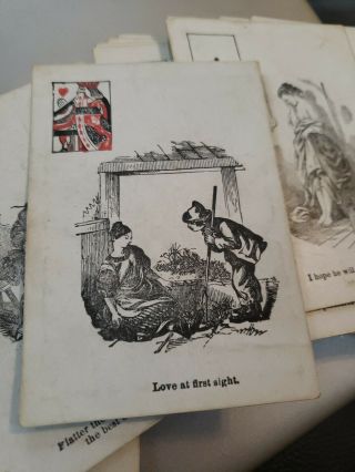 Ca.  1860s M Nelson Playful Romance Cupid Complete Playing Cards Antique Risque 7