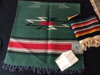 2 Yellow Stone Vintage Chimayo Rug Blanket 38” X 19” Southwest 1948 Dark Green