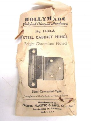 NOS VINTAGE HOLLY MADE CHROME SEMI CONCEALED HINGES,  STEPPED CORNERS,  1400 - A 4