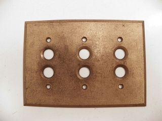 Vintage Antique Solid Brass Triple Push Button Pushbutton Plate Cover