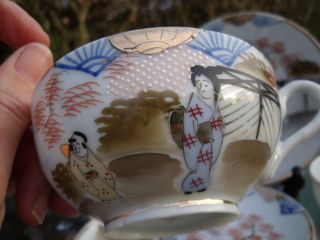 Japanese Kutani Porcelain Two Cups & Saucers,  Side Plates c1920s Geisha Girls 5