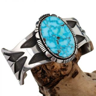 Navajo Turquoise Bracelet Sterling Silver Gem Kingman Waterweb Mens Cuff Xlarge