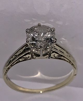 Antique Art Deco 14k White Gold 1.  30 Ct Round Diamond Engagement Ring I2,  H - I