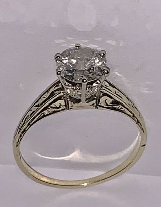 Antique Art Deco 14K White Gold 1.  30 CT Round Diamond Engagement Ring I2,  H - I 5