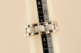 Authentic CHANEL Ultra Ring Band 18K White Gold & Ceramic 7.  25 Size Engraved 51 10