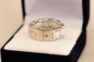 Authentic CHANEL Ultra Ring Band 18K White Gold & Ceramic 7.  25 Size Engraved 51 3