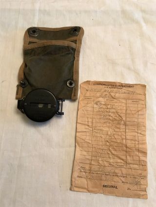 Wwii/korean War Id’d Usmc Issue Lensatic Compass & Canvas Case