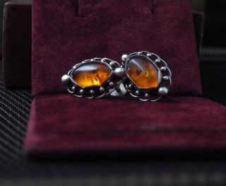 Vintage George Jensen Sterling Silver Earrings 81 With Amber