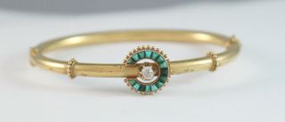 Victorian Etruscan Revival 18k Yellow Gold Turquoise & Diamond Bracelet Hinged