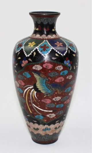 Antique 19thc Japanese Meiji Butterfly And Phoenix Cloisonne Vase 1